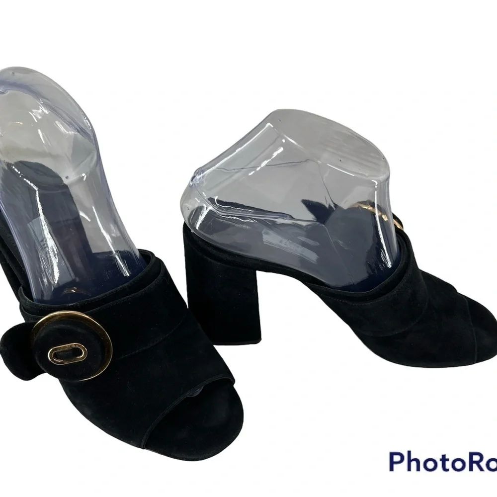 PRADA MILANO BLACK SUEDE CHUNKY HEEL SANDAL BLACK SIZE 37 EUR SIZE 6.5 US - Picture 4 of 16